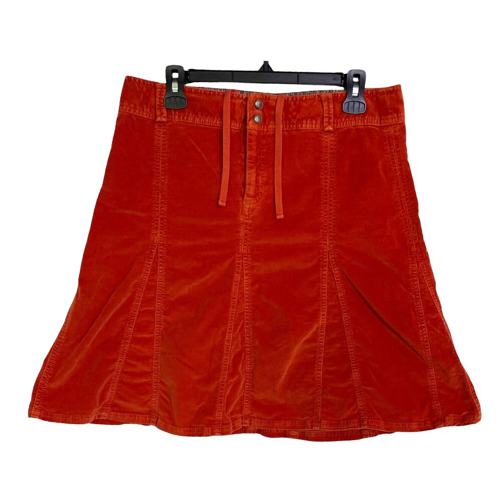 Athleta Vintage Orange Corduroy Mini Skirt Drawstring Waist Size 14 Boho